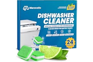 Maravello Dishwasher Cleaner and Deodorizer – 24 Tablets – Dish Washer Machine Deep Clean Descaler Pods for Heavy Duty Grease, Limescale, Hard Water, and Calcium – 12 Months Supply