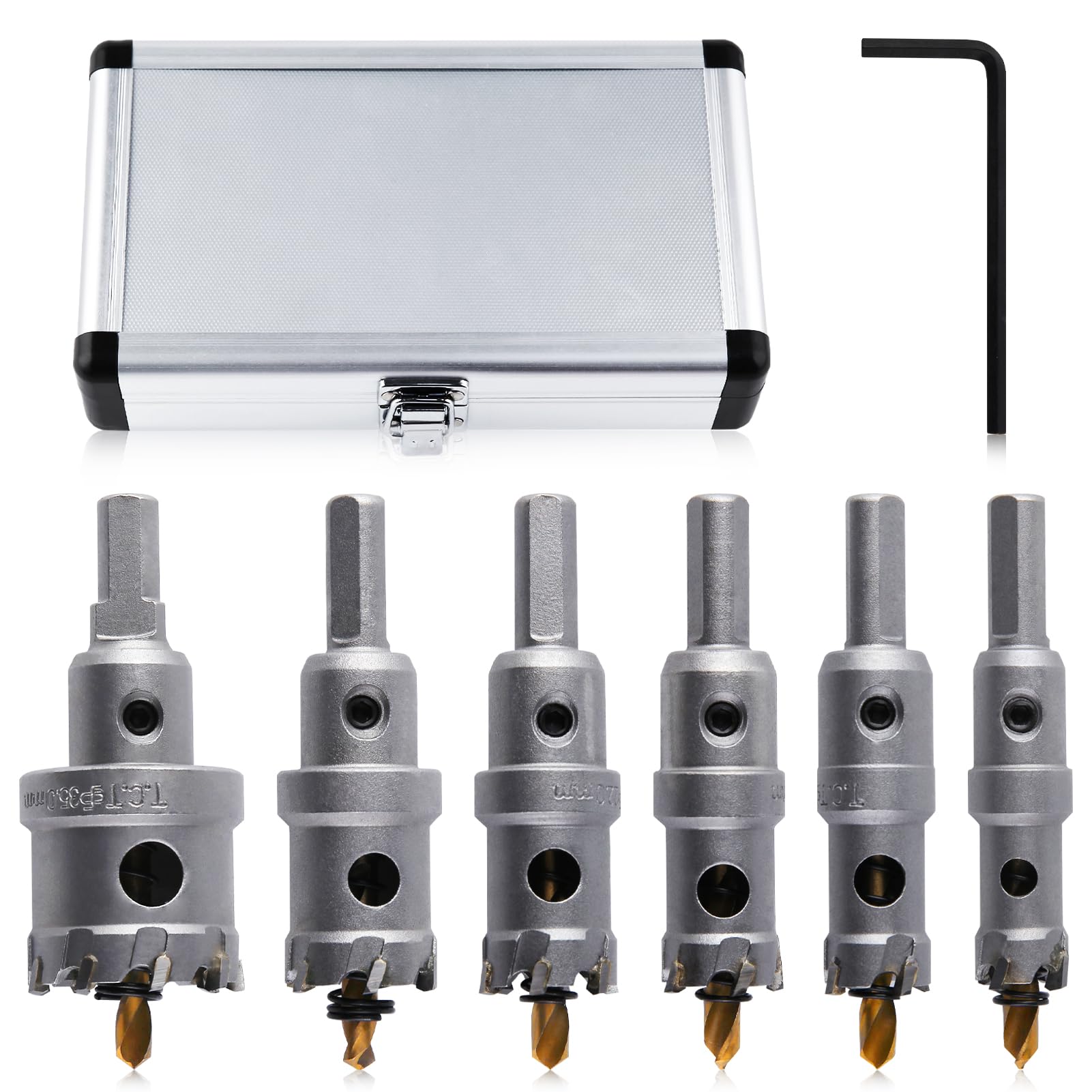 LEONTOOL 6PCS TCT Hole Saw Kit for Hard Metal 16-35mm (5/8" - 1-3/8") Carbide Tipped Hole Saw Drill Bits Set, Heavy Duty TCT Hole Saw Cutter with Pilot Drill Bit for Stainless Steel, Metal, Alloy