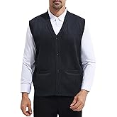 LemonGirl Mens V Neck Slim Fit Vest Sleeveless Button Casual Knitwear Sweater