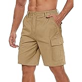 TACVASEN Men's Cargo Short 6 Pockets Comfortable Twill Cotton Elastic Waist Causal Work Shorts