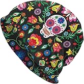 Mexican Skull Skeleton Floral Aesthetic Beanie Hat Slouchy Cap Warm Cancer Headwear Stretch Knitted Hats For Women Men