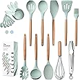 Kitchen Utensils Set Silicone Cooking Utensils Set for Nonstick Cookware - Silicone Spatula Set And Wooden Kitchen Utensil Set Kitchen Tools, Silicone Kitchen Utensils Set Cooking Spoon Kitchenware