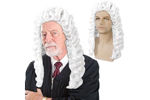 Anogol Free Hair Cap+ White Judge Wig Men Barristers Wig founding father costume Colonial Wig for Men Powdered Wig Historical Lawyer Wig Novelty White Wig Synthetic Wigs for Halloween Party Wig