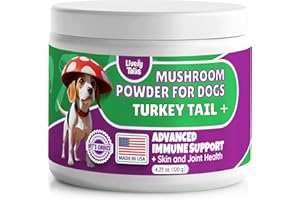LIVELY TAILS All-Natural Mushroom Powder for Dogs for Immunity, Cognition, Longevity, Bumps, and Lumps Support, Turkey Tail Mushroom for Dogs with Lion’s Mane, Reishi & Cordyceps, 4.25 oz Jar