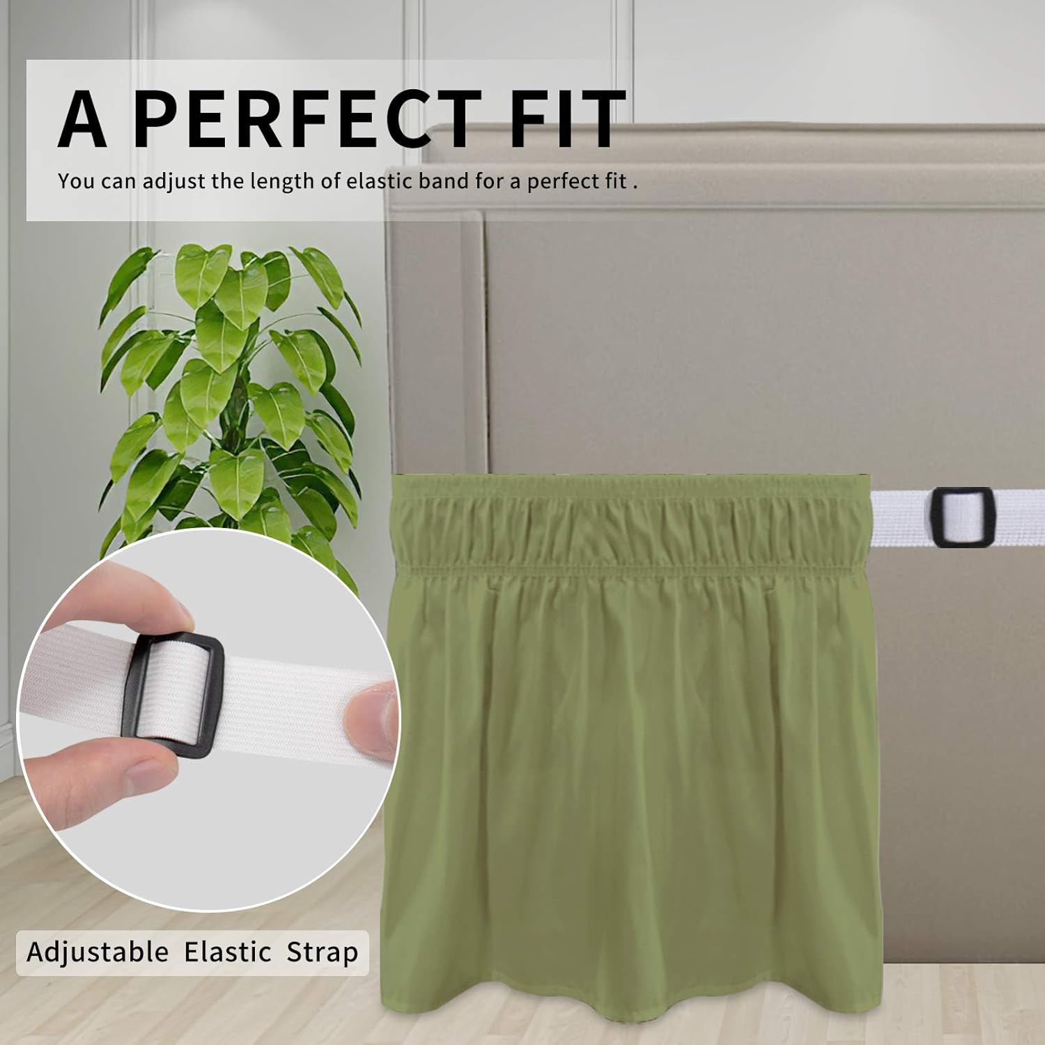 Easy-Going Bed Skirt for Queen or King Size Bed, 14 Inch Tailored Drop, Fitted with Adjustable Elastic Belt, Convenient to Use Without Lift The Mattress (Queen/King, Light Green): Home & Kitchen