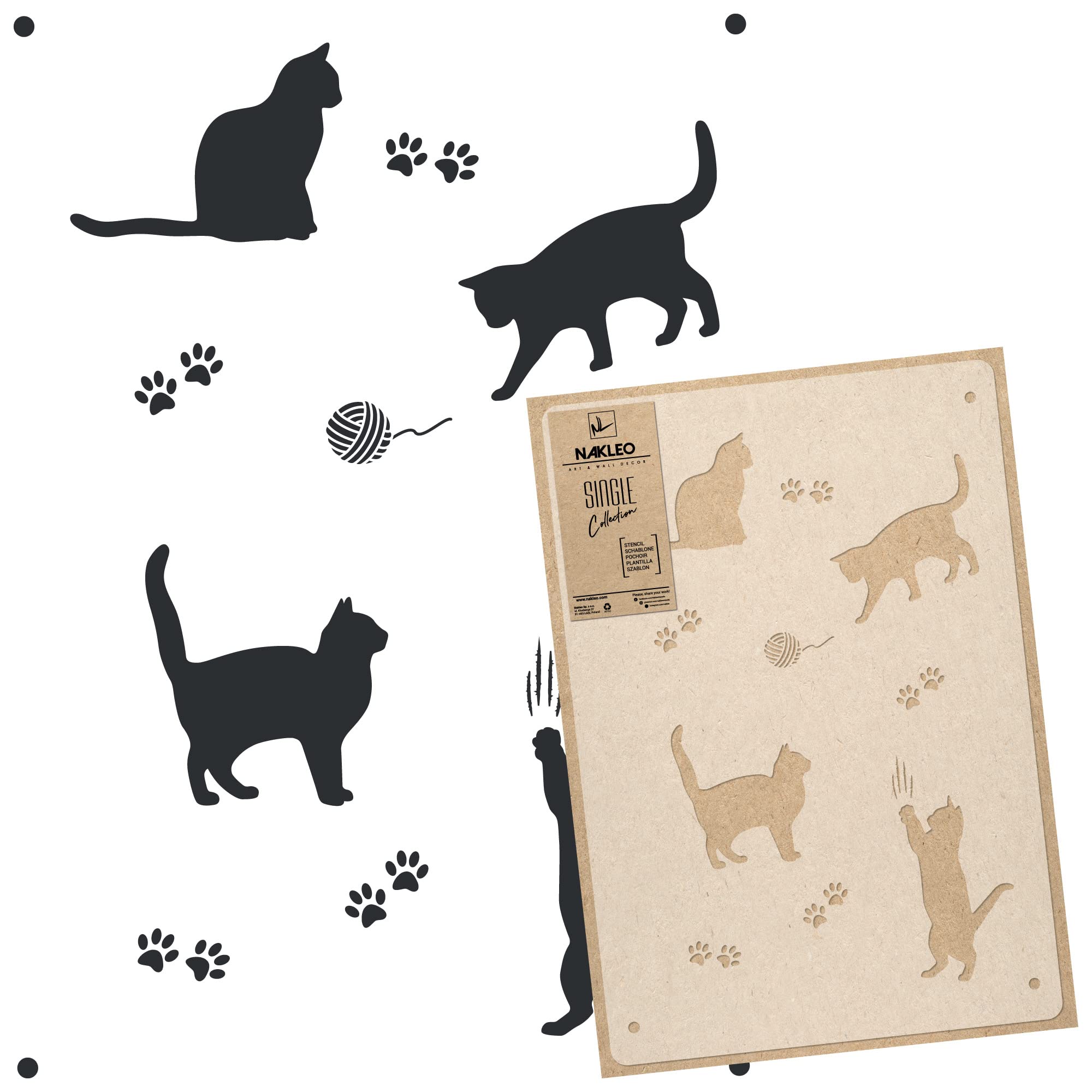 NAKLEO Large Wall Painting Stencil 43x64 cm, Cats Pet Animal Pattern, Reusable Plastic Template, DIY Art and Craft Home Decor, Floor Wood Fabric Furniture