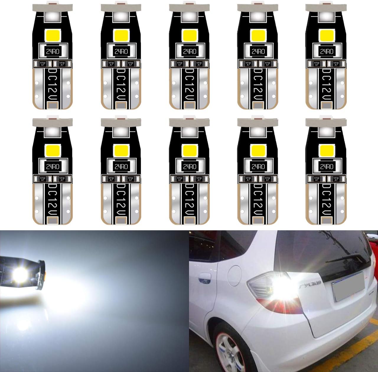 Amazon Katur非常に明るい194 Led電球3030チップセットt10 168 175 192 25ウェッジカーインテリアドームマップドア礼状ライセンスプレートライト6000kキセノンホワイト12v 10個入り ブレーキライト 車 バイク