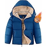 ZITY Boy's Winter Coat Thermal Puffer Jacket Warm Sherpa Fleece Lined Water-Resistant Zip Outerwear Coat with Detachable Hood