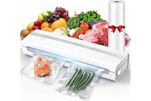 KEJECTOR Vacuum Sealer Machine With Vacuum Sealer Bags, Dry/Moist Compact Full Automatic Food Sealer, Air Sealer Machine with Vacuum Seal Rolls, Bag Cutter, Vacuum Hose