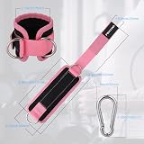 Fentar Adjustable Ankle Straps for Cable Machine Pink 2Pcs Double D Ring view 2