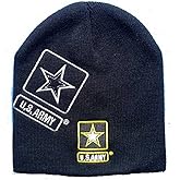 8" U.S. Army Star Shadow Military Black Embroidered Beanie Skull Cap Hat 601T
