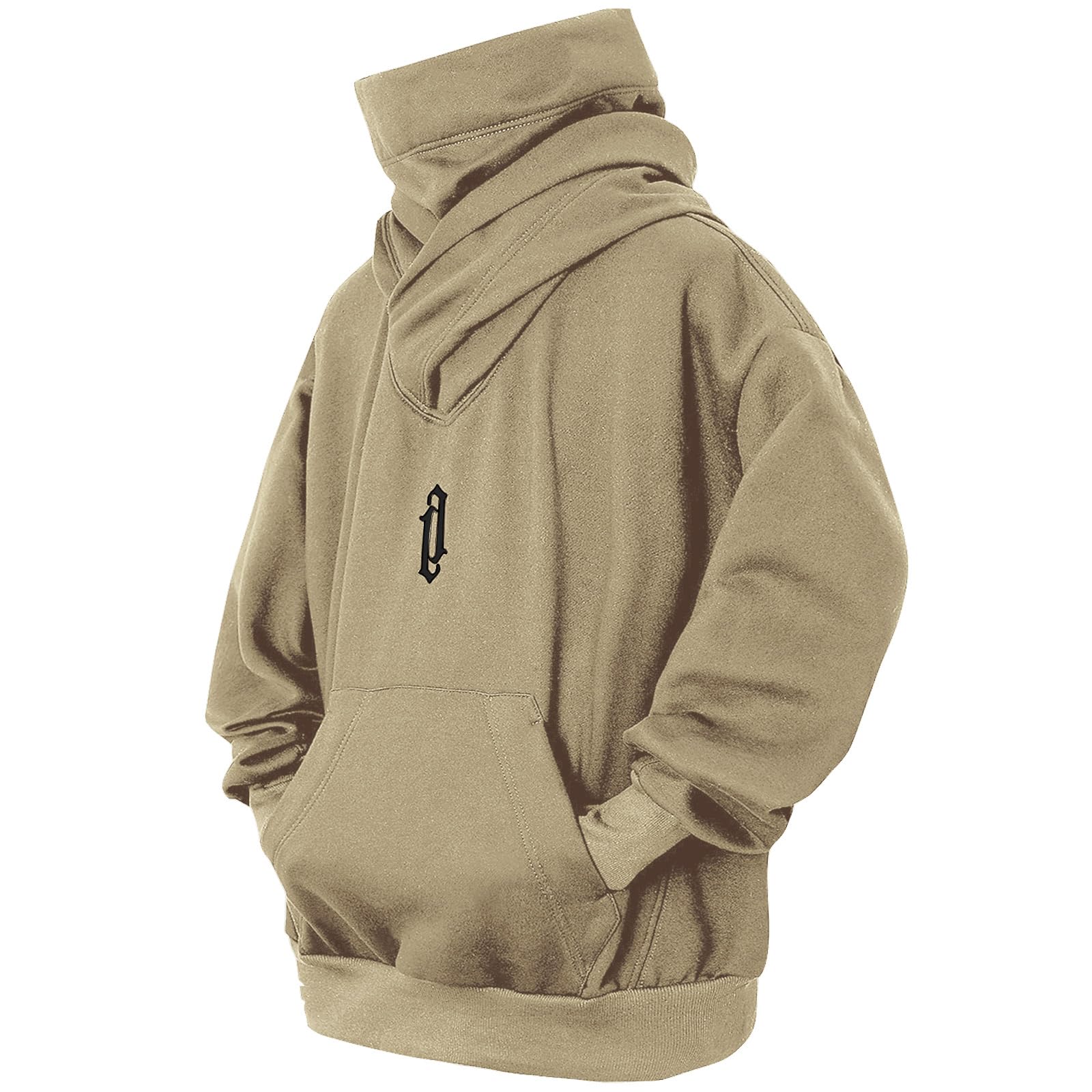 Photo 1 of Eocicvvi Fleece Hoodies for Men Cowl Neck Sweatshirts Casual Pullover Fall Winter Loose Fit Tops with Embroidery(Khaki,5XL)