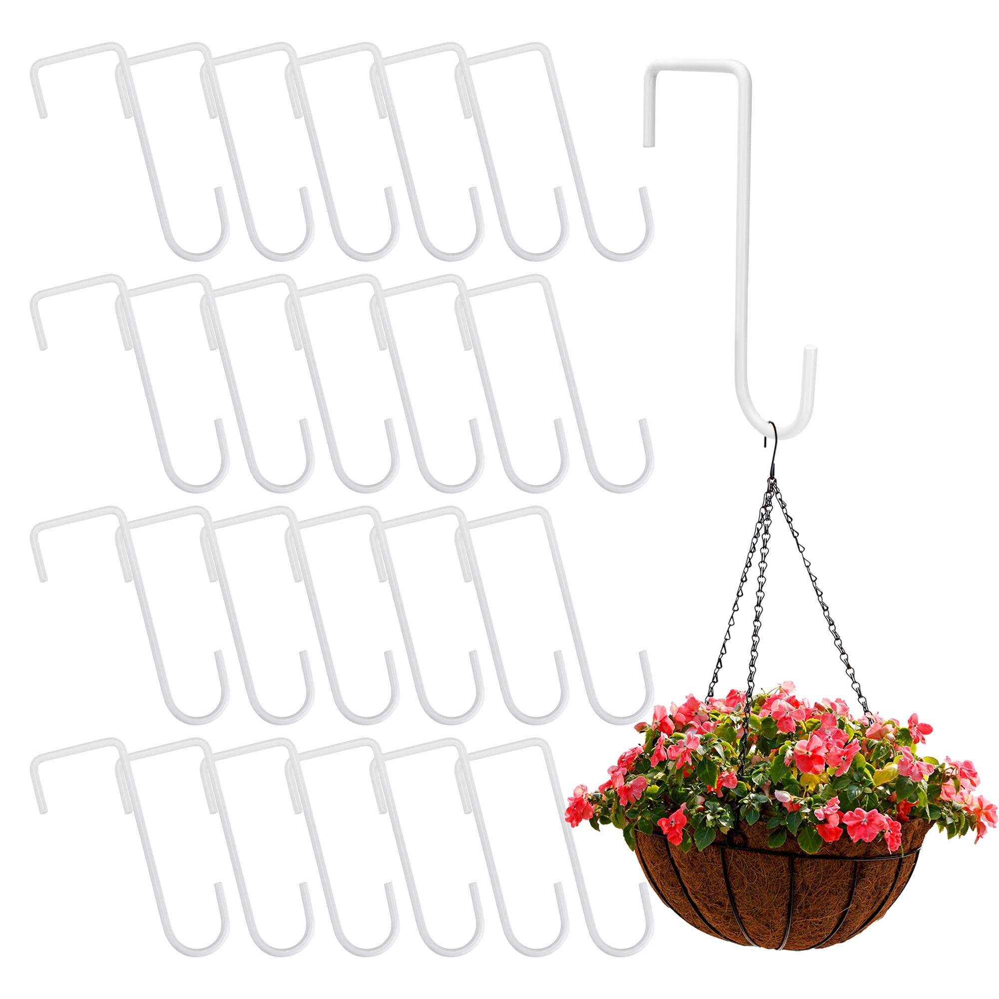 Photo 1 of 24PCS Vinyl Fence Hooks, 2 x 6 Inches White Powder Coated Fence Hangers Metal Patio Hooks for Hanging Plants & Planters, Lights, Pool Equipment, Bird Feeder