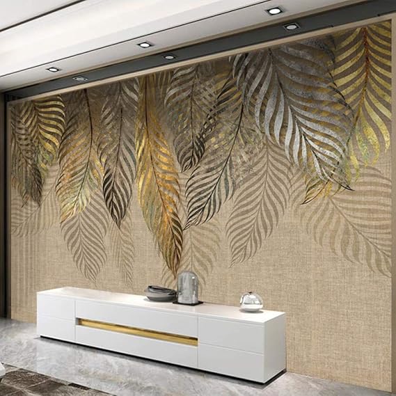 Papel Pintado Mural 3D,Pegatinas De Gran Tamaño, Moderno, Creativo, Dorado, Con Hojas Tropicales