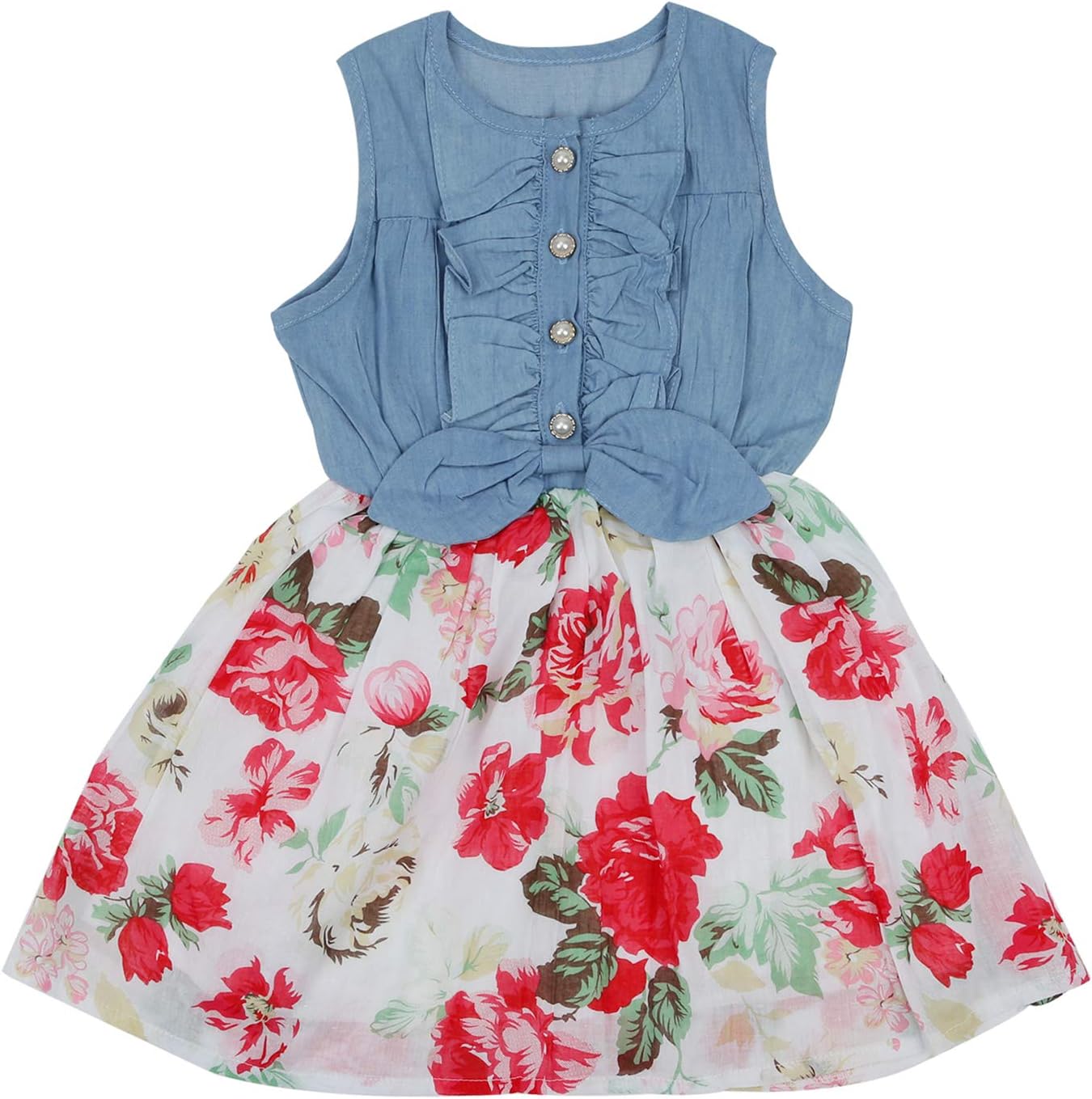Girls Dress, Princess Dresses Sleeveless Denim Tops Floral Tutu Skirts