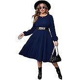 ShopWonder Women Plus Size Knit Sweater Dress Round Neck Long Sleeves Comfy Pullover Winter Midi Dress with Belt
