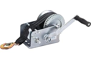 LFGUD Boat Trailer Winch Hand Winch Heavy Duty Hook with 16.4ft Polyester Strap, Ratchet Manual Operated Winch for Trailers ATV UTV Boat Marine