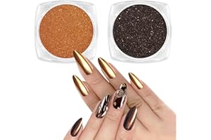 Allstarry Chrome Nail Powder 2pcs Metallic Mirror Effect Dust Glitter Glazed Manicure Decoration Reflective Pigment for Gel Polish Nail Art Decoration Resin Craft, Festivals - Coffee Brown