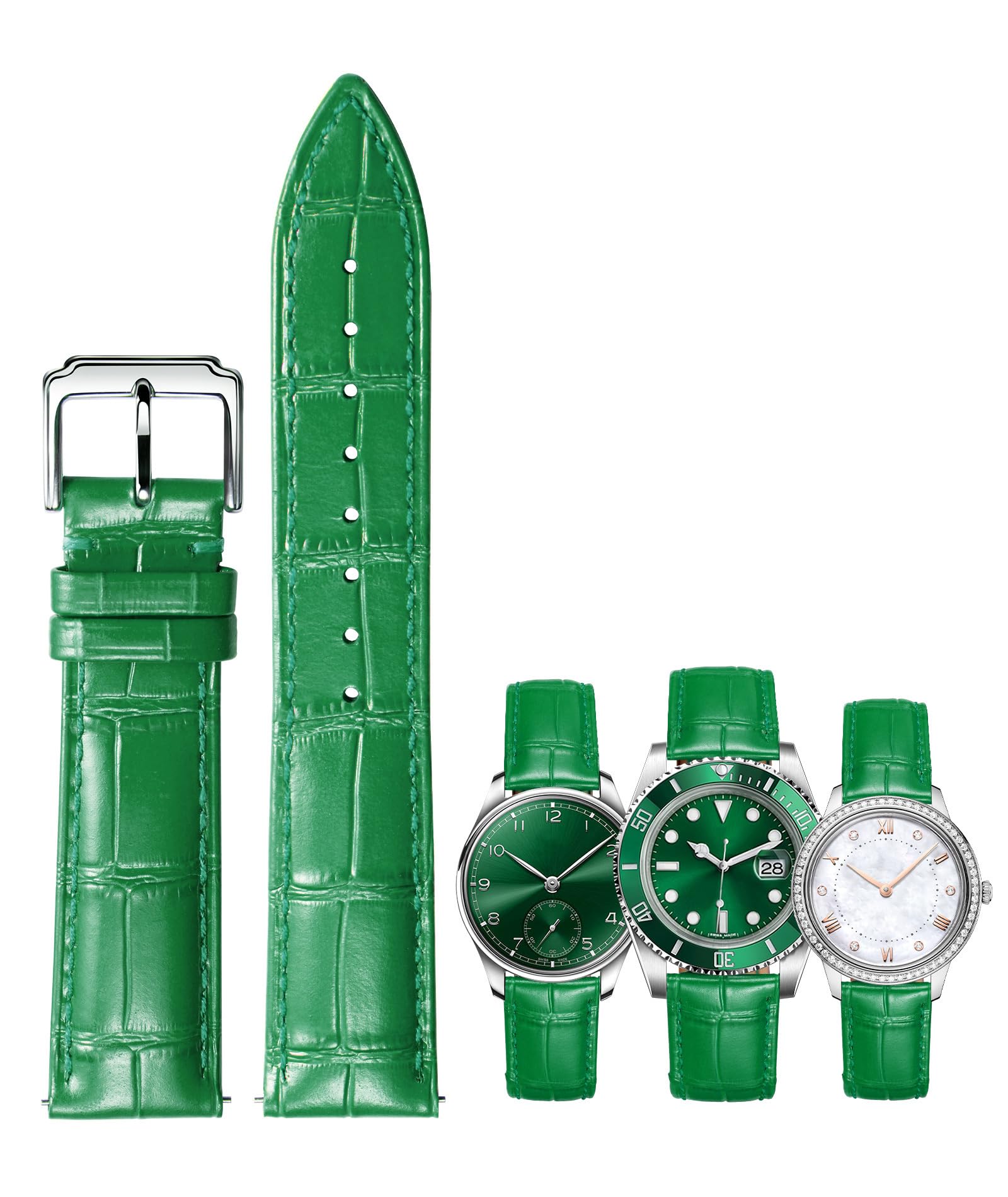 BINLUN Leather Watch Strap Quick Release Replacement Crocodile Leather Watch Bands for Men Women (Green, 20mm)