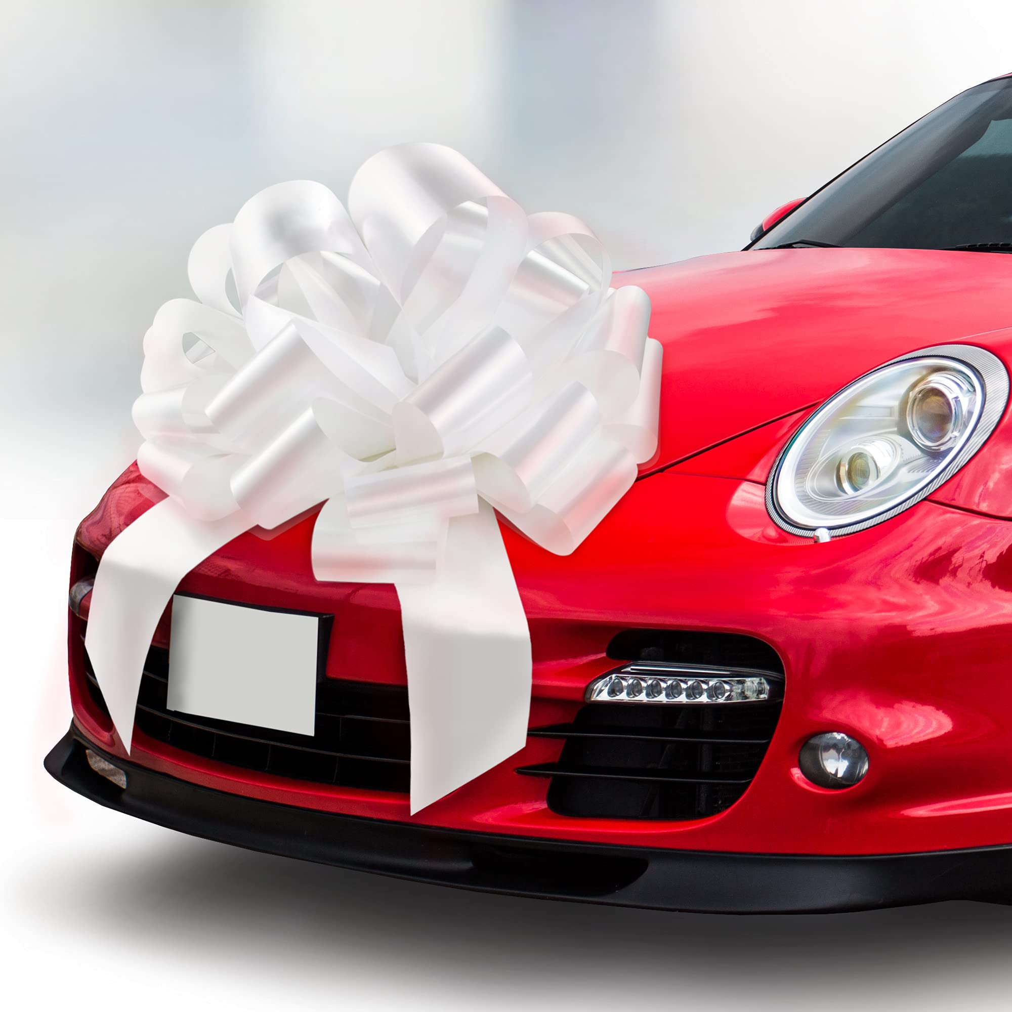 Zoe Deco - Big Car Bow - Glossy White, 23 Inch - Round Shape Giant Car Bow for Birthday, Christmas, Wedding Reception, Surprise Party - Large Gift Wrapping for Huge Present