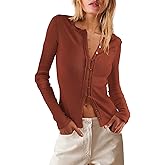 LAMISSCHE Womens Ribbed Cardigan Long Sleeve Button Down Shirts Lightweight Stretchy Pullover Tunic Tops