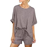 Tankaneo Womens 2 Piece Lounge Sets Oversized Short Sleeve T-shirts Drawstring Shorts Sets Pajamas Summer Outfits
