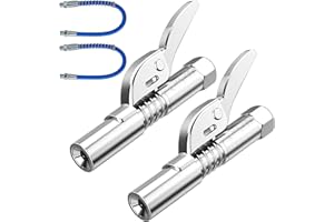 ELETON Grease Gun Coupler with 12" Spring Flex Hose, Heavy Duty Grease Fitting 1/8" NPT Fits All Grease Gun Tips (2pcs)