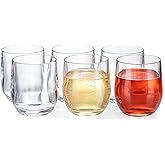 MIYOPESI 14oz Clear Thick Stemless Wines Cups (Set of 6), Shatter-Proof Acrylic Old-fashioned Glasses, Reusable Plastic Bar Glasses, BPA-Free, Dishwasher-Safe