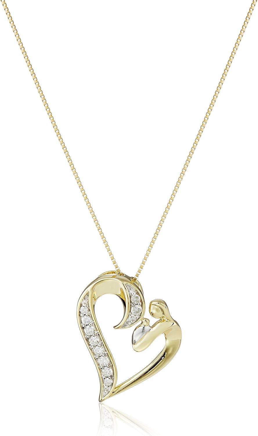 10k Yellow Gold Mom and Child Heart with Diamonds Pendant
