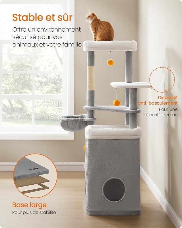 Arbre à Chat 150 cm de Haut, Tour de Jeux à Plusieurs Niveaux