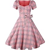 GOOBGS Women's 1950s Vintage Puff Sleeves Cocktail Rockabilly Swing Retro Dress with Pockets New