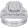 SAVEARTH DIAMONDS 1 1/4 CTTW Round Lab Created Moissanite & Lab Grown Diamond Double Halo Bridal Set Wedding Ring In 14k Gold Over Sterling Silver (1.25 Cttw), Gift For Her