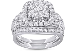 SAVEARTH DIAMONDS Double Halo Bridal Ring Sets for Women Round Lab Created Moissanite or Lab Grown Diamond Wedding Band Engagement Rings in 14k Gold Plated 925 Sterling Silver Jewelry Gift for Her