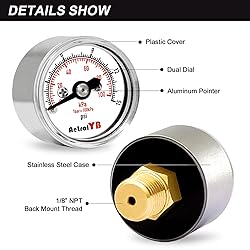 AetralYB 0-15 Psi Pressure Gauge, 1" Dial, 1/8 Npt