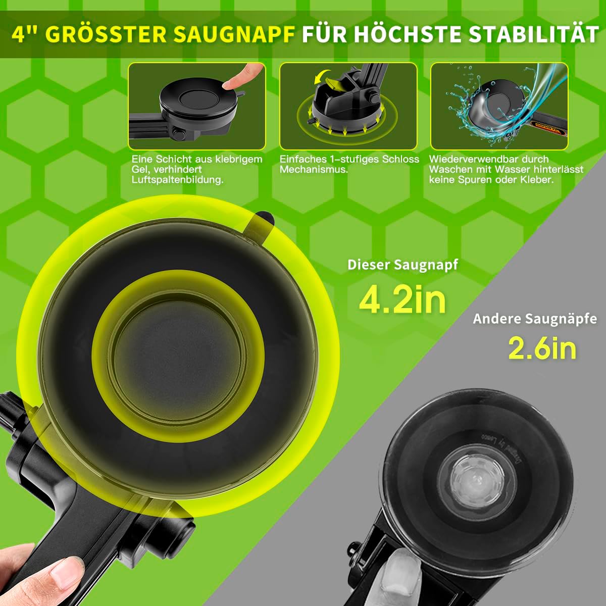 Handyhalterung LKW Man Handyhalterung Auto Handy halterung für LKW,Armaturenbrett Windschutzscheibe 16,9 Zoll langer Arm, Super Saugnapf & stabil, Kompatibel mit iPhone & Samsung (grün, Handyhalter) 2