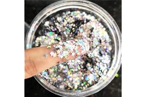 JHERE Tiny Stars Glitter Confetti 3mm Stars Confetti Laser Sequins for Party Decoration, DIY Crafts, Premium Nail Art, Body Art Eye Bling - 10g,Holographic Silver