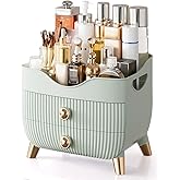 Makeup Organizer for Vanity, Large Capacity Skincare Cosmetic Organizer Countertop with 2 Drawers, Cosmetic Display Cases Makeup Storage Box for Bedroom, Bathroom, Ideal Gifts for Women(Green)