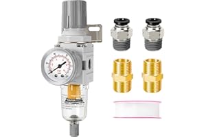 HOFUJNG HOFUJING Air Filter,Air Dryer Or Air Pressure Regulator,5 Micron Particulate Filter,1/4" NPT Air Dryer System,0.5＆0.01 Micron Coalescing Filters,0-150 psi Gauge, Semi-Auto Drain (AW2000-02)