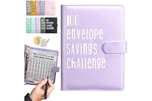 Qiddo 100 Envelopes Challenge Binder: A5 Money Saving Budget Binder with Cash Envelopes- Money Saving Binder Savings Challenges Book to Save $5,050(Purple)