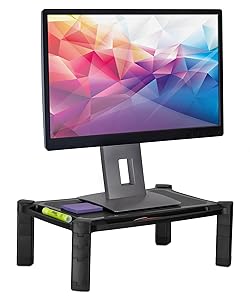 Mount-It! Desktop Computer Monitor Riser - Height Adjustable Tabletop Stand Shelf for PC and Laptop Displays and Printers, 19 x 13 Inch, 6.6” High, Black