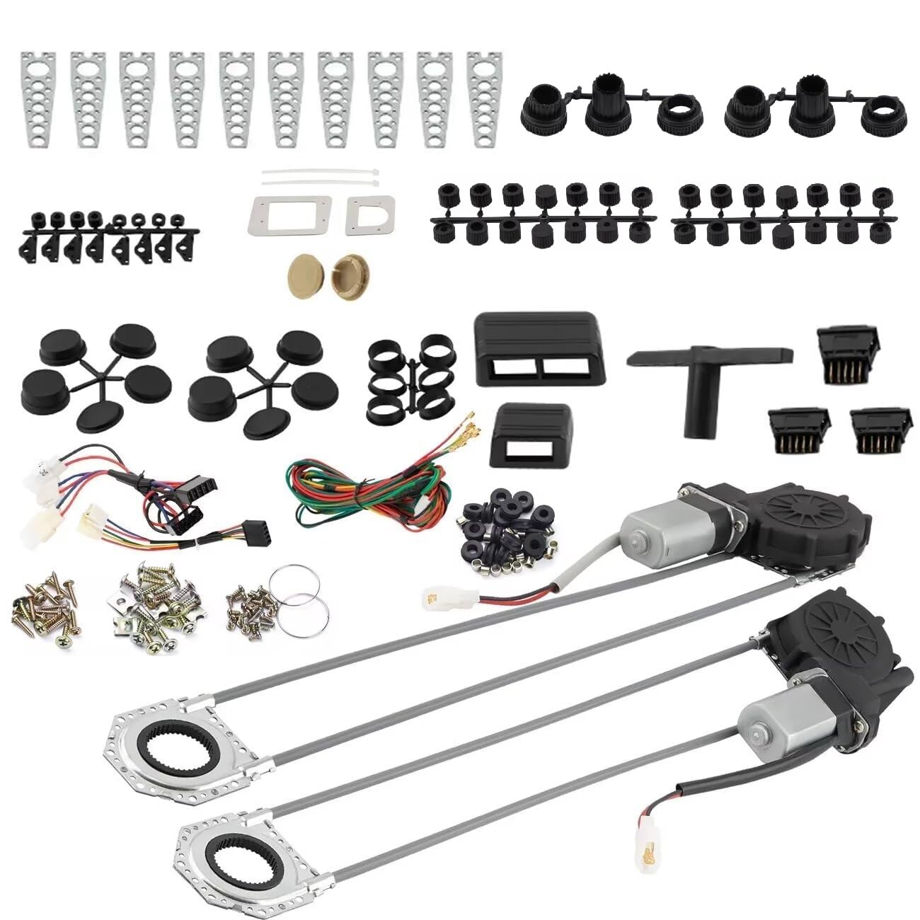 Photo 1 of Universal Electric Power Window Lift Roll Up Regulator Conversion Kit,with Motors Switches Harness and Hardware for 2 Door Pickup SUV Truck Van Car