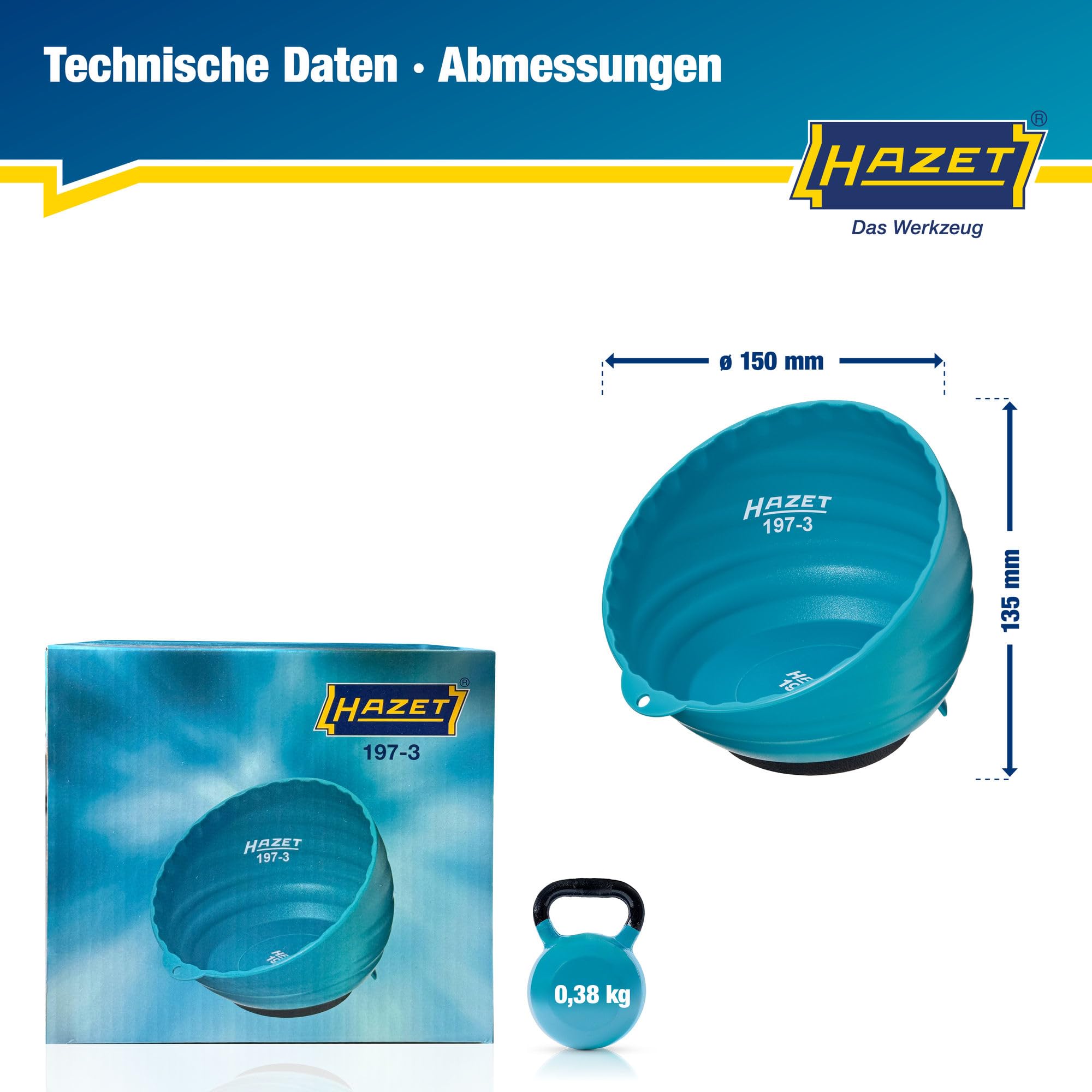 HAZET Magnetschale 197-3, 150 mm Durchmesser, aus leichtem Kunststoff mit robustem, starken Magnet - besonders praktisch zur Aufbewahrung von Kleinteilen wie Schrauben 5