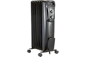 Amazon Basics Portable Oil Radiator Heater for Indoor Use, 3 Heat Settings, Over-Heat Protection, ETL-certified Safety, 7 Oil-Filled Steel Fins, 1500W, 11"D x 14.8"W x 25.2"H, Black