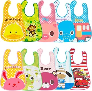 10er Wasserdichte Lätzchen Baby Bib Baby Lätzchen Bibs for Babies mit Klettverschluss Eignet Sich für Jungen und Mädchen 6-36 Monaten