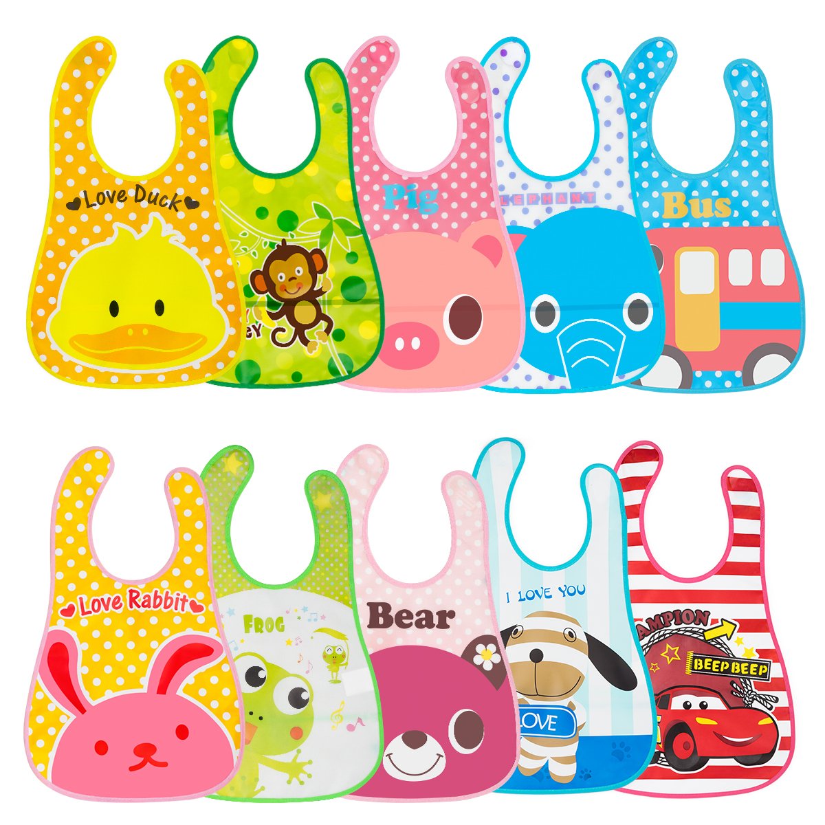 10er Wasserdichte Lätzchen Baby Bib Baby Lätzchen Bibs for Babies mit Klettverschluss Eignet Sich für Jungen und Mädchen 6-36 Monaten
