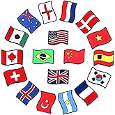 MEUAKOYA 18pcs National Flag Shoe Charms America Canada Brazil Flags Shoe Buckles Decoration Sandals Bracelet Wristband Accessories DIY X-mas Party Gift