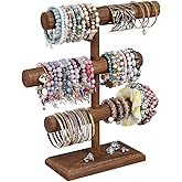 MOOCA Free Assembly 3-Tier Wooden Jewelry Display Stand, Bracelets, Necklaces, Watches, Bangles Holder Stand, Accessory Display Storage Organizer, Brown Color