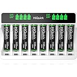 HiQuick Rechargeable AAA Batteries with Charger, 8 Slot LCD Charger for Rechargeable AAA AA Battery and 1.2V Ni-MH 1100mAh Re