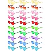 Loccmat 30 Pairs Heart Shaped Rimless Sunglasses,Candy Color Frameless Glasses,Transparent Heart Sunglasses for Women