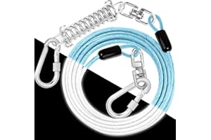JENICO Dog Tie Out Cable: Reflective 15 ft Heavy Duty Dogs Chain for Outside with Shock Absorbing Spring - Dog Runner Leash for Yard Camping Outdoor Sturdy Lead for Small to Large Dog Up to 500LBS